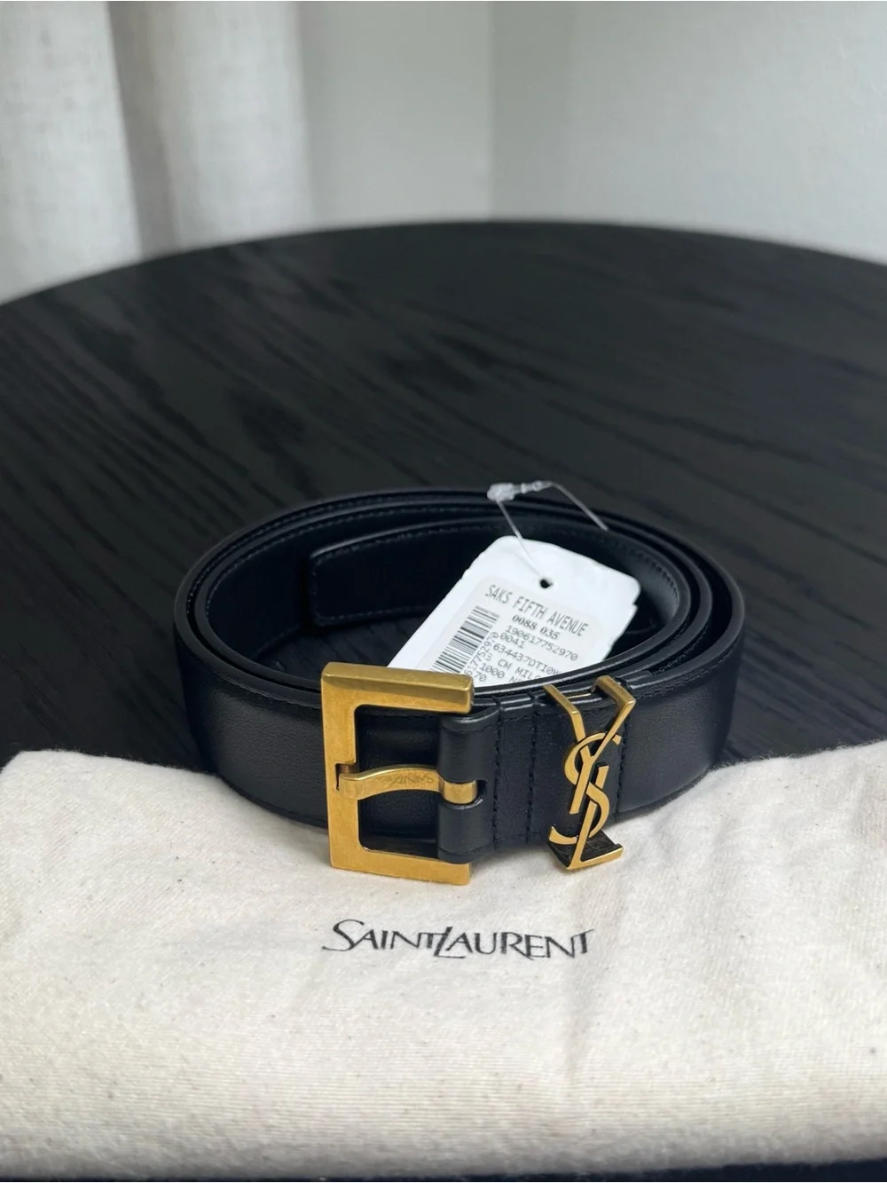 Saint Laurent YSL Cassandre Leather Belt Black 70/28